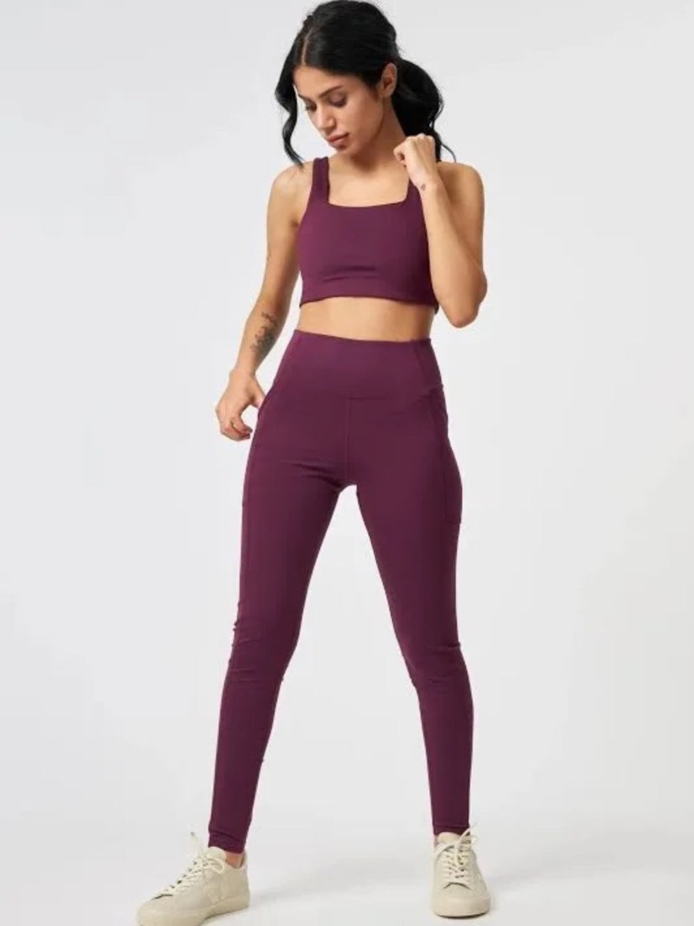 girlfriend collective high rise athletic leggings in Burgundy Wine